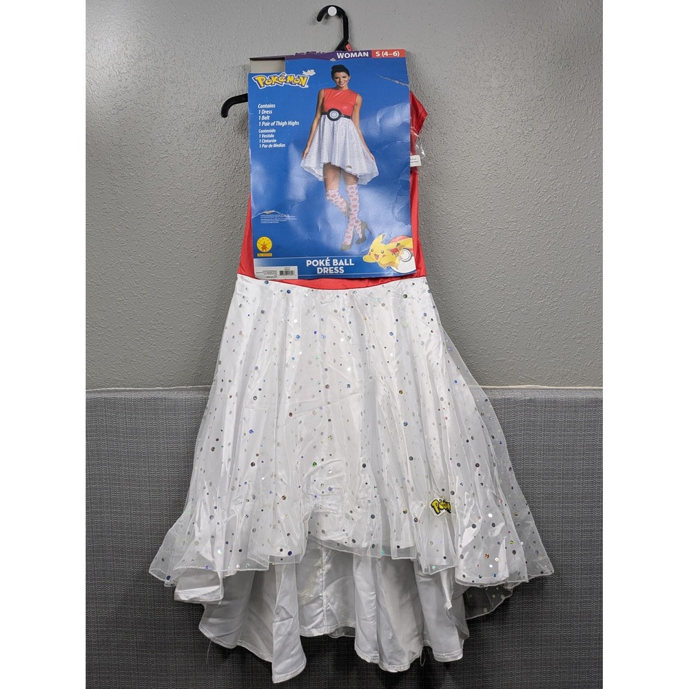 Pokemon Poke Ball Dress 4 Piece Costume Set Red White Women Small 4-6 Rubies